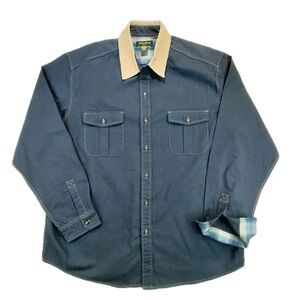 Eddie Bauer Mens XL Chore Barn Corduroy Collar Dark Blue Coat Jacket 100% Cotton